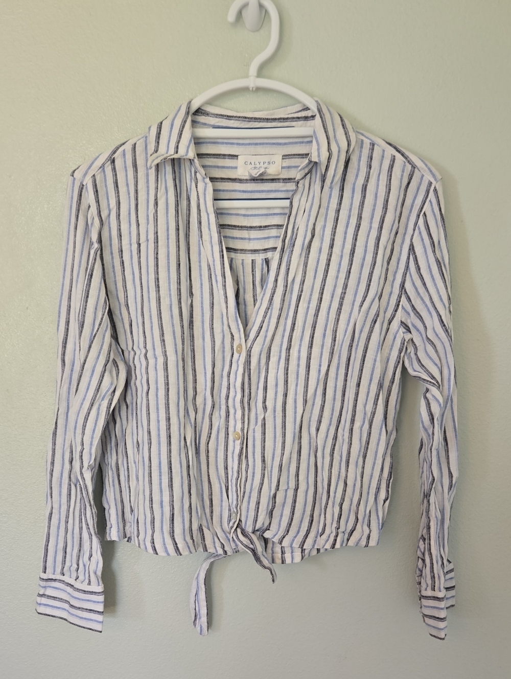 Calypso St. Barth | Blue Striped Linen Blend Long Sleeve Button Down Shirt Sz XS